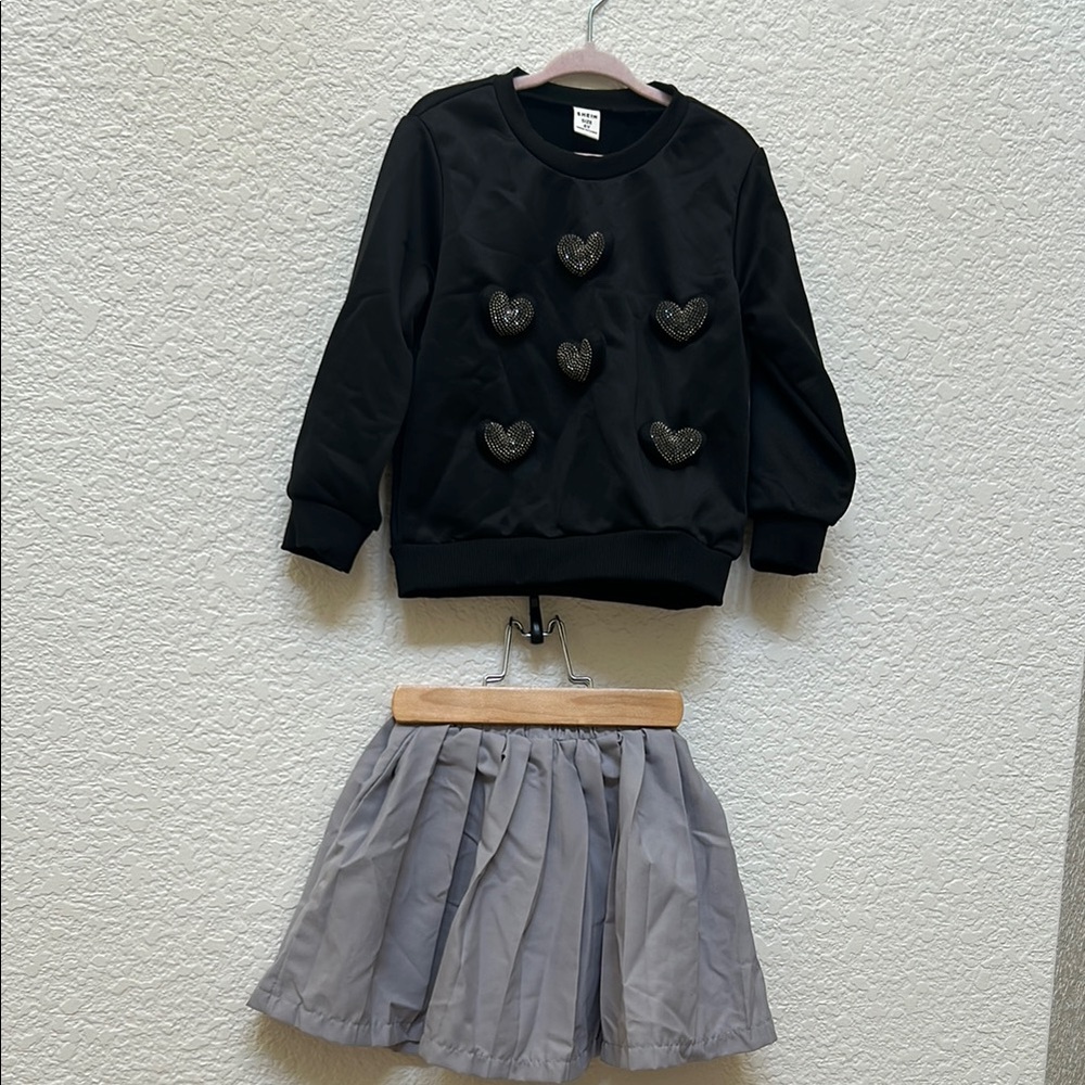 SHEIN heart sweater with pleated skirt